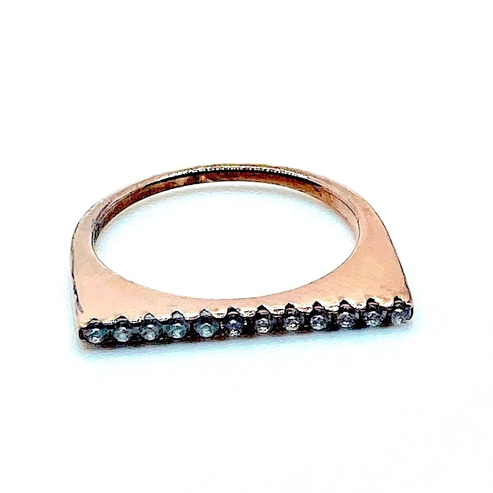 𝅺sterling Silver Rose Gold Plate Modern Style Stacker CZ Bar Square Top Sz 5.25